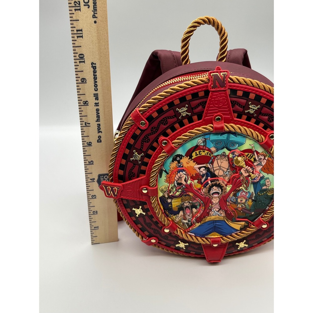 Loungefly One Piece Straw Hat Crew Compass Mini Backpack OPBK0015 Burgundy Red - Picture 6 of 8